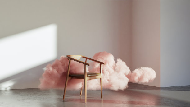 3 d渲染。蓬松的云朵漂浮在空荡荡的房间里图片下载