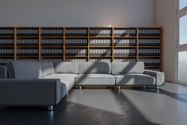 白色房间内部，放置商务文件和文件夹的书架。三维渲染图片下载