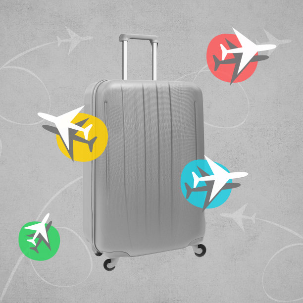 灰色背景上彩色飞机旅行包艺术作品图片下载