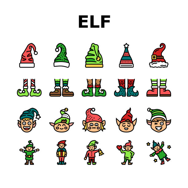 圣诞精灵可爱的人物图标集矢量图片下载