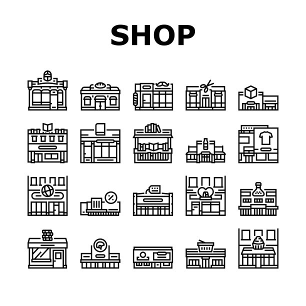 商店商店零售市场图标集矢量图片下载