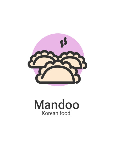 韩国食品Mandoo标志细线图标徽概念。向量图片下载