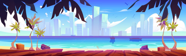 有木板路或码头的海滨图片下载