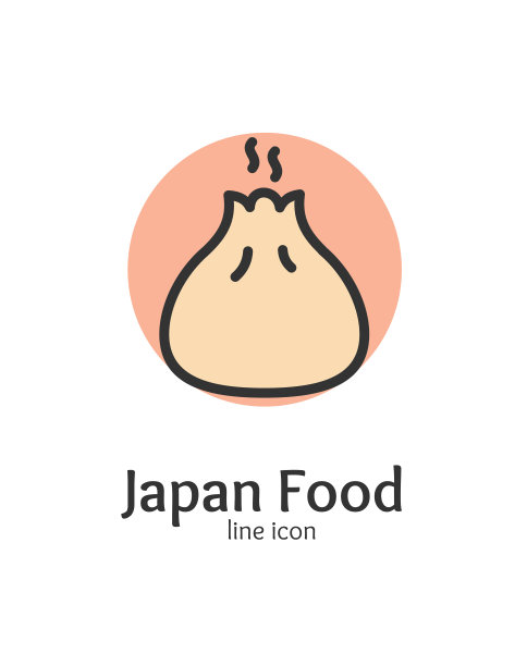 日本食品饺子Gyoza标志细线图标徽记概念。向量图片下载