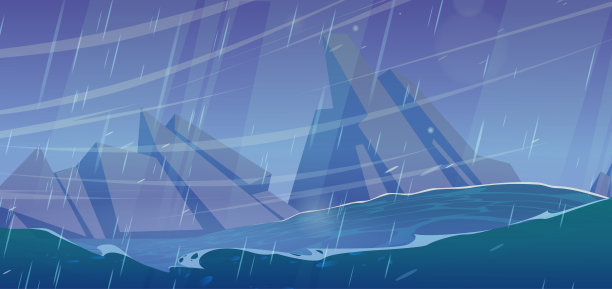 暴风骤雨的大海和高山景观。海洋中的雨图片下载