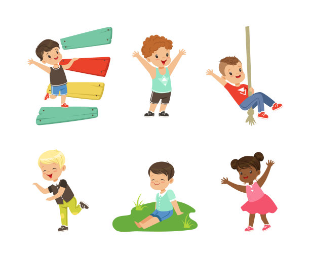 可爱的小孩在操场上玩耍，享受户外活动矢量集图片下载