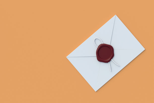 用蜡封邮票的信封。机密邮件概念。商业信函。前视图。副本的空间。三维渲染图片下载