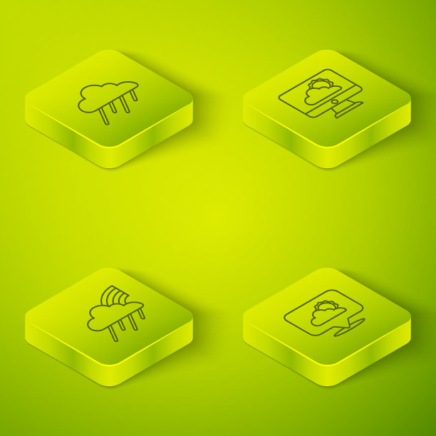 设置等距线天气预报，彩虹云和雨，位置和云图标。向量图片下载