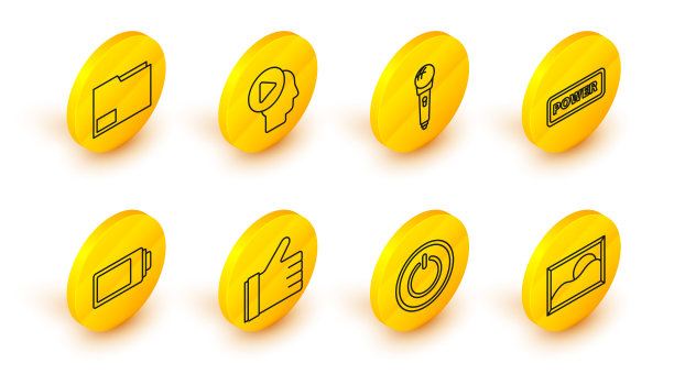 设置线路图片景观，电源按钮，手像，电池电量指示灯，麦克风，播放头像和文件文件夹图标。向量图片下载