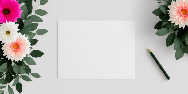 白纸模型。纸模拟花卉。平铺，俯视图，复制空间。有创意的布局，在白纸上留出文字空间图片下载