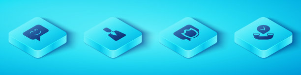 设置等距笑脸，员工，电话听筒和语音气泡聊天图标。向量图片下载