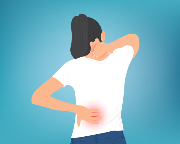 长发年轻女性，背部疼痛图片下载