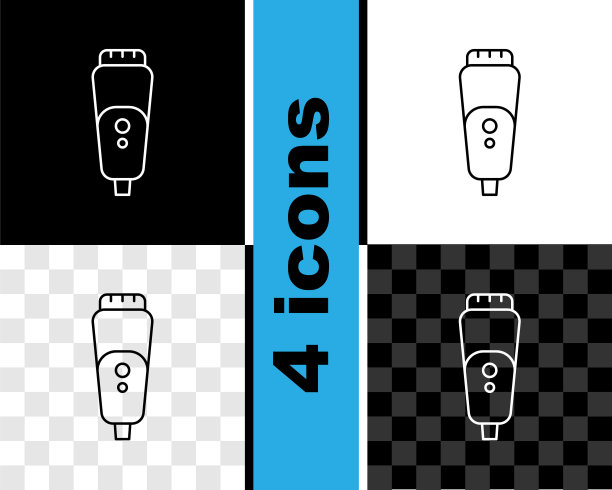 设置线电动剃须刀片的男人图标隔离在黑白，透明的背景。电动刮胡刀。向量图片下载