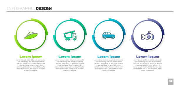 设置快艇，货运卡车，汽车和潜艇。业务信息图模板。向量图片下载