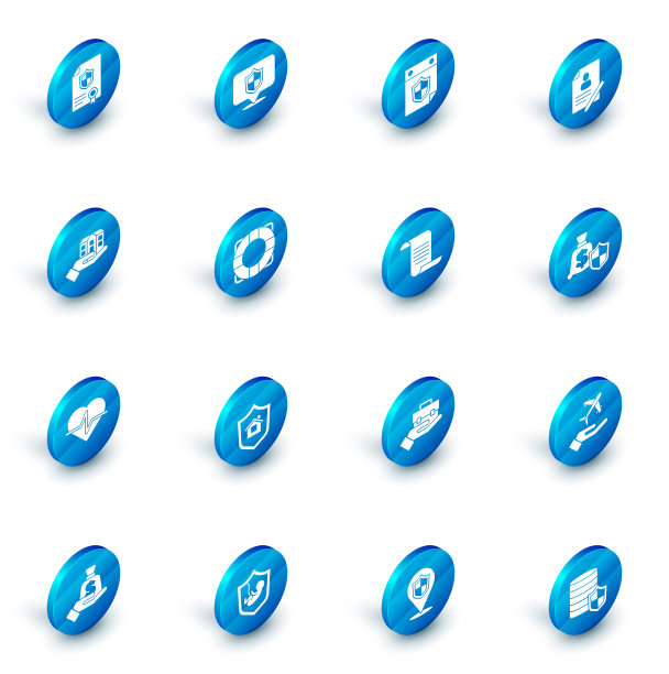 设置位置盾牌，日历与，文件，房子在手，人寿保险，救生圈，金钱和图标。向量图片下载