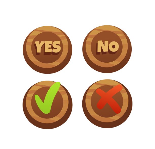 木制按钮是和不是。接受和拒绝装饰性网页或应用程序元素。孤立的游戏设计矢量图形标志图片下载