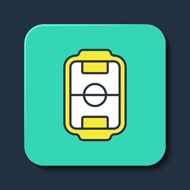 表格足球游戏爱好或休闲图标孤立在蓝色背景。运动队足球运动员。绿松石方形纽扣。向量图片下载