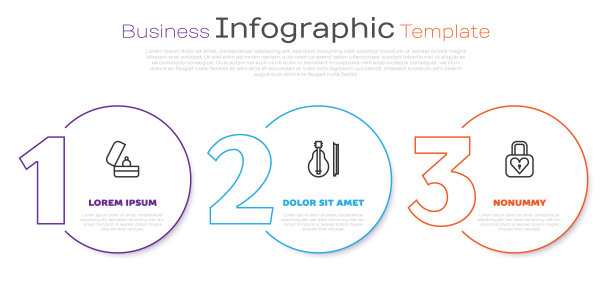 套装线结婚戒指，小提琴和锁和心。业务信息图模板。向量图片下载