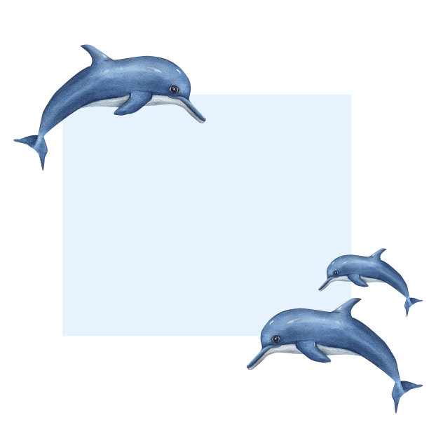 水彩海洋卡孤立在白色背景。手绘插图与游泳的海豚贺卡，海报，背景，明信片，邀请模板图片下载