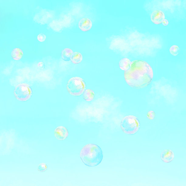 彩虹色的肥皂泡飞过蓝天的插图。图片下载