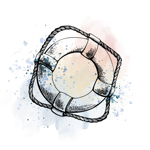 救生圈图形的背景水彩污渍和飞溅。手绘插图。白色背景上的独立构图。用于打印，明信片，海报，贴纸。图片下载