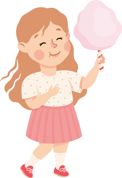 小女孩开心地吃着甜美的棉花糖图片下载