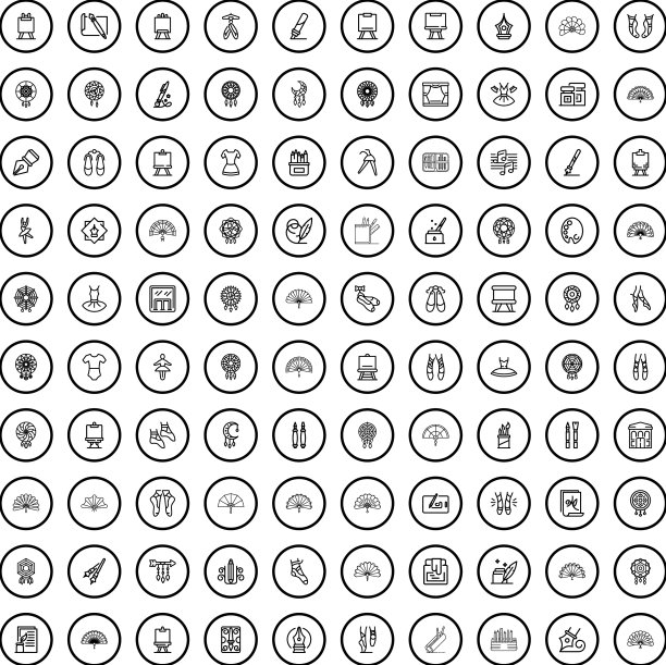 100个艺术图标设置轮廓风格图片下载