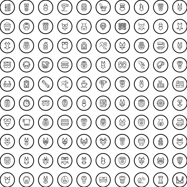100比基尼图标设定轮廓风格图片下载