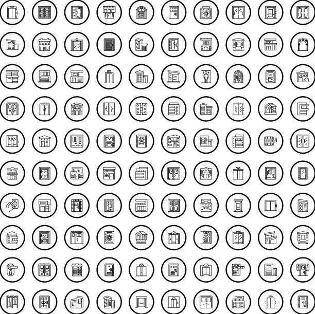 100个建筑图标设置轮廓风格图片下载