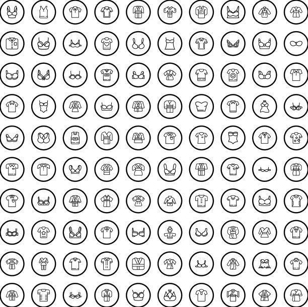 100个服装图标设置轮廓风格图片下载