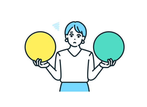 一个愁眉苦脸的女人，一个在两种选择之间纠结的职业女性。矢量插图。图片下载