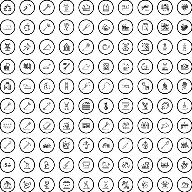 100个农场图标设置轮廓样式图片下载