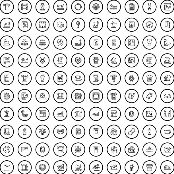 100个健身房图标设置轮廓风格图片下载