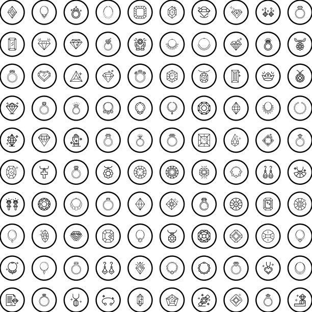 100个珠宝图标设定轮廓风格图片下载