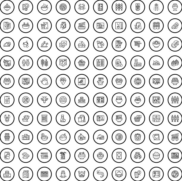 100个餐厅图标设定轮廓风格图片下载