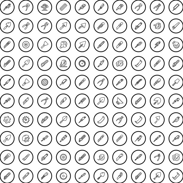 100个工具图标设置轮廓样式图片下载