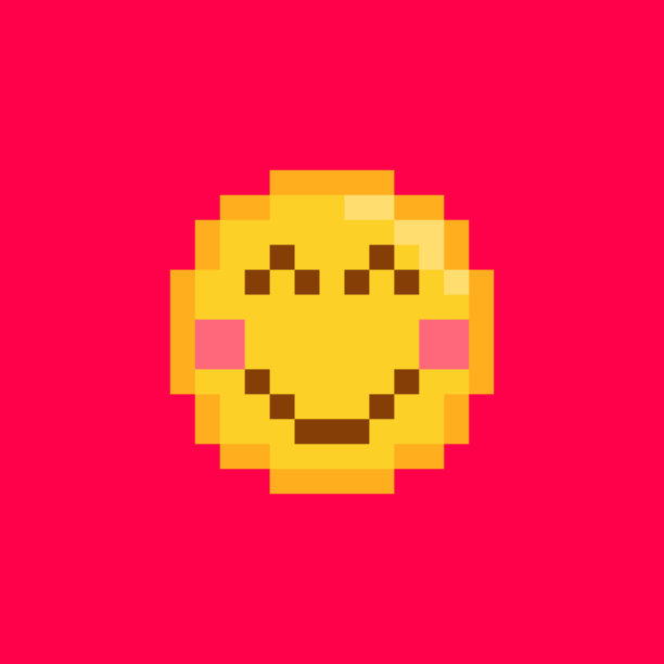 像素微笑图标的网页和移动。矢量插图。矢量图形中的像素艺术，孤立在红色背景上。太阳镜。像素艺术表情符号图标。有趣的平面风格的表情。面部图标在一个复古的8位电子游戏风格。图片下载