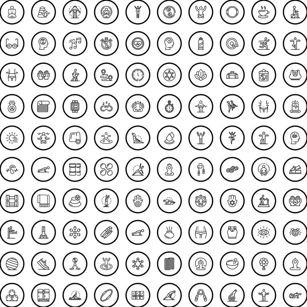 100个瑜伽图标设定轮廓风格图片下载