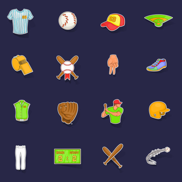 棒球图标套装贴纸图片下载