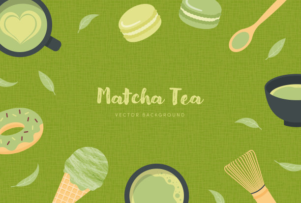 矢量背景与一组抹茶和糖果图标的横幅，卡片，传单，社交媒体壁纸等。图片下载