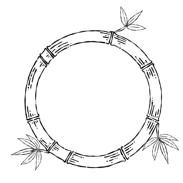 手绘笔插图的圆形竹子和日本潘帕斯草框架。图片下载