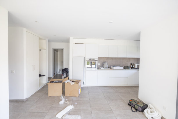 新公寓的客厅和厨房是空的图片下载