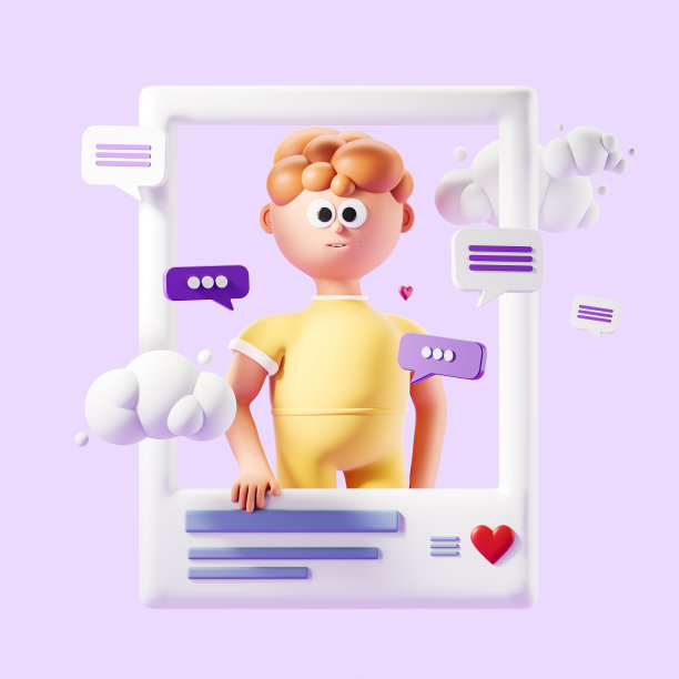3 d渲染。卡通人物照片在社交媒体，评论和点赞图片下载