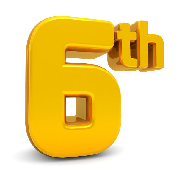 第六名3d孤立的白色背景。六号赢家。第六名3d。第六闪亮的3d数字由黄金制成。第六名奖杯。三维渲染图片下载