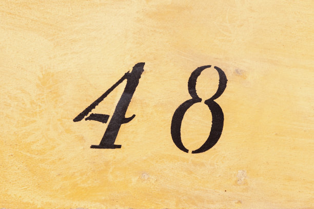 48数字装饰字体手绘在房子的墙上。图片下载