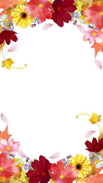 水彩画五颜六色的秋天花框图片下载