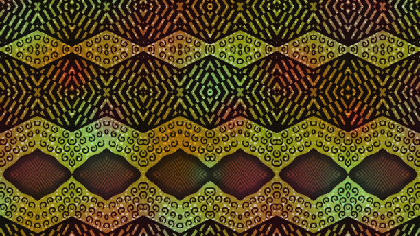 彩色非洲织物，无缝和有质感的部落图案，几何设计，形状和线条，红色，黑色，橙色，黄色，棕色和绿色图片下载