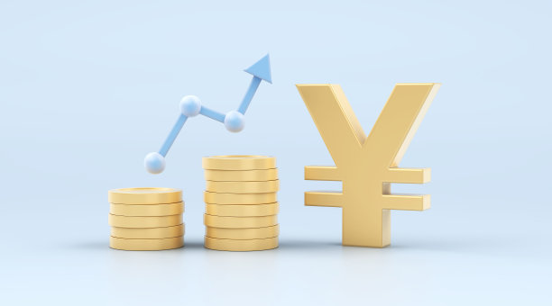 日元标志与堆栈硬币和增长图形。在背景上与剪切路径隔离。新年理财和省钱的概念。3d渲染插图-库存照片图片下载