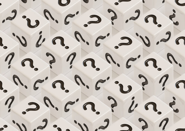 脸上有问号的白色骰子。等距的背景。无缝模式。3 d演示。图片下载