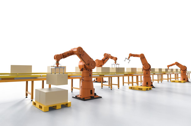 自动化工厂或货物用机械臂和仓库机器人图片下载